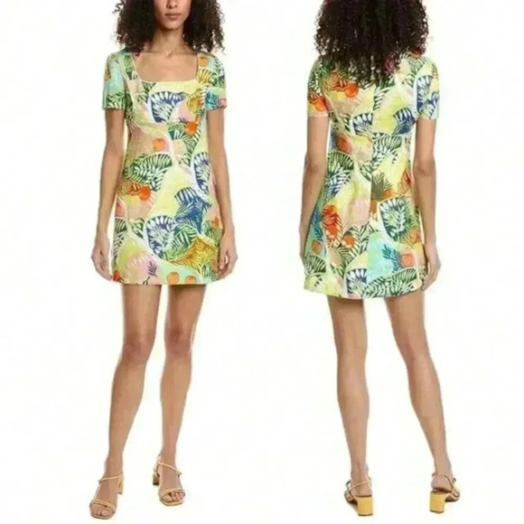 STAUD‎ Sandra Linen Dress Tropical Size 12 - Picture 3 of 14